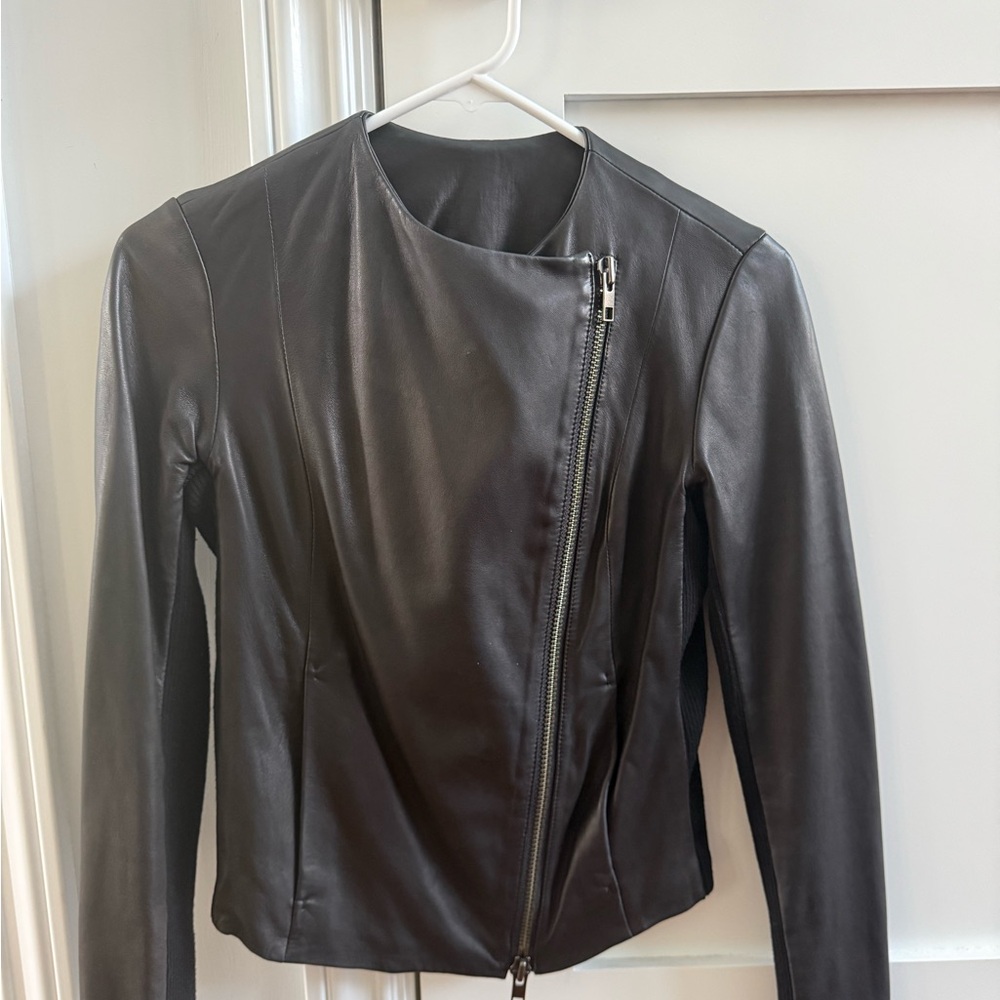 Vince Asymmetrical Black Leather Jacket
